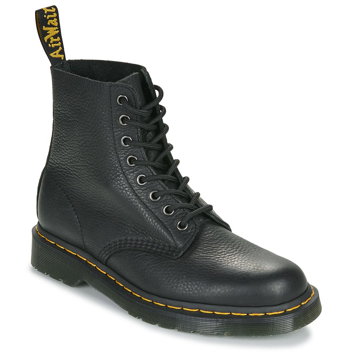Dr. Martens 1460 black leather boot with yellow stitching